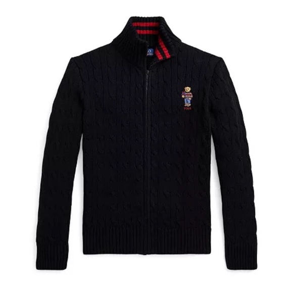 NWT kids Polo Ralph Lauren black bear cable knit sweater top shirt 8 or small S - Picture 1 of 3